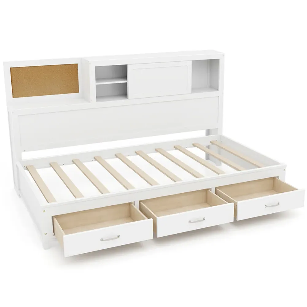 Single Daybed Frame with 3 Drawers - White