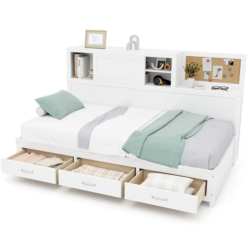 Single Daybed Frame with 3 Drawers - White