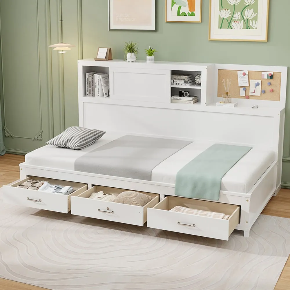 Single Daybed Frame with 3 Drawers - White image