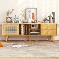 Single Door 2 Drawer 3 Shelf TV Unit - Natural Bamboo