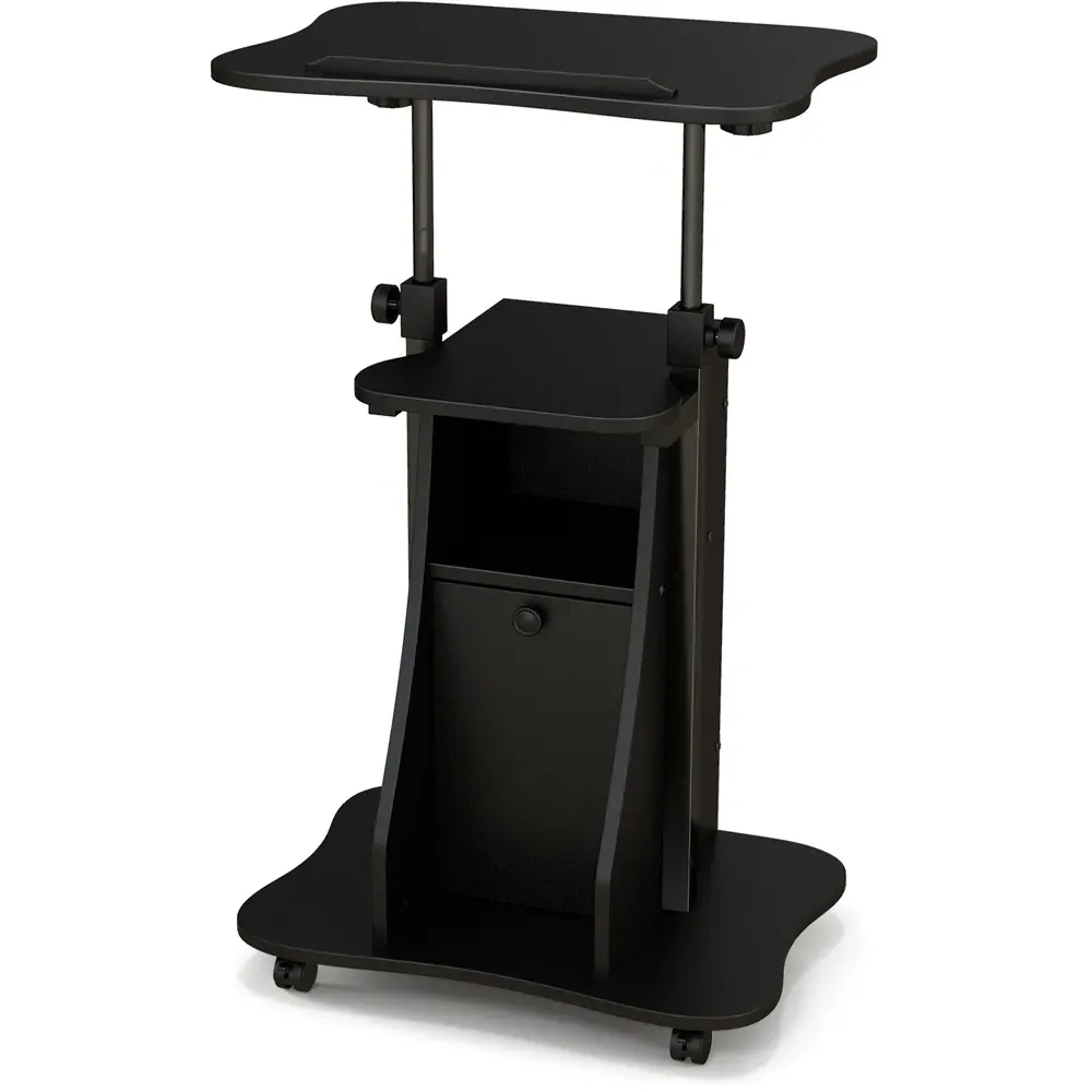 Single Door 2 Shelf Laptop Table - Black
