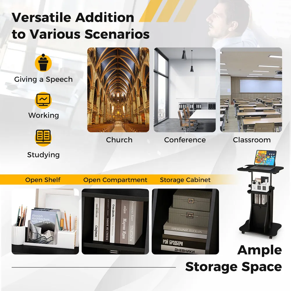 Single Door 2 Shelf Laptop Table - Black