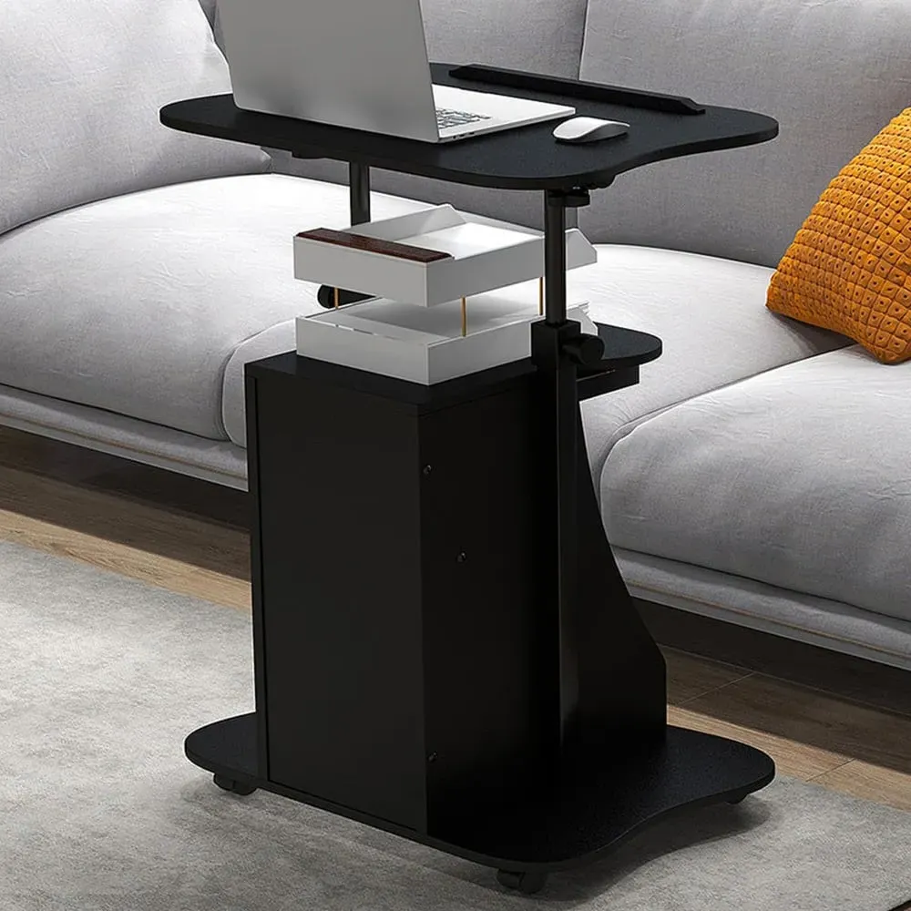 Single Door 2 Shelf Laptop Table - Black image
