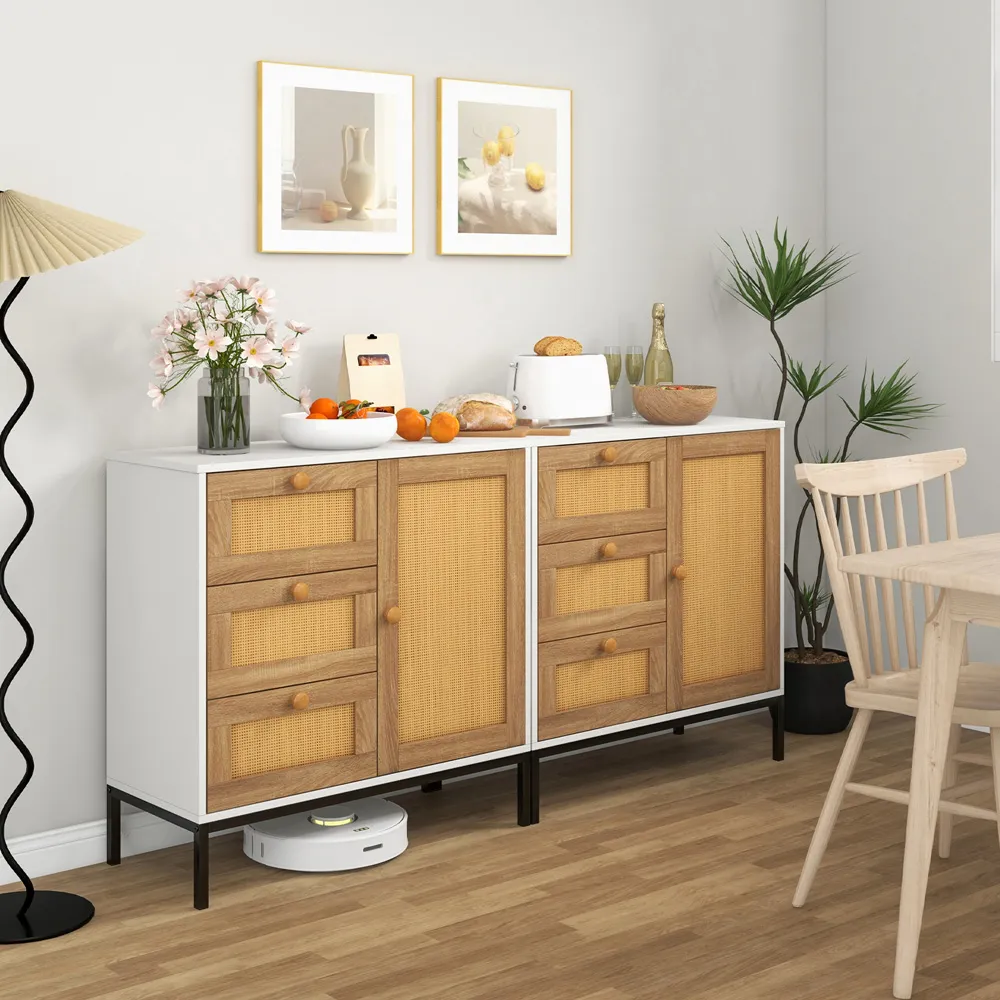 Single Door 3 Drawer Rattan Cabinet - White