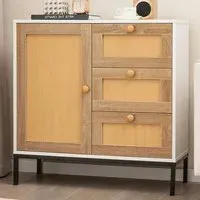 Single Door 3 Drawer Rattan Cabinet - White
