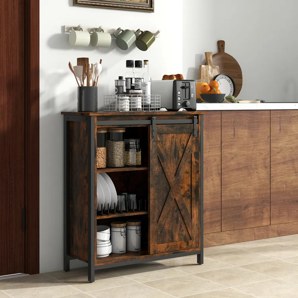 Single Door 3 Shelf Buffet Cabinet - Brown