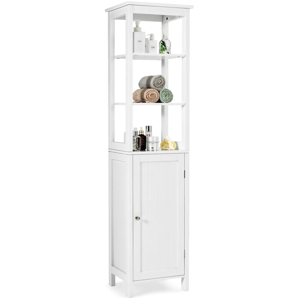 Single Door 3 Shelf Floor Cabinet - White