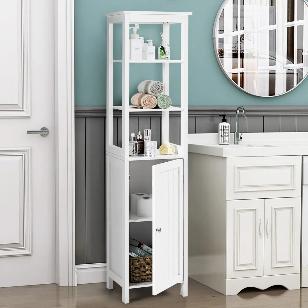Single Door 3 Shelf Floor Cabinet - White