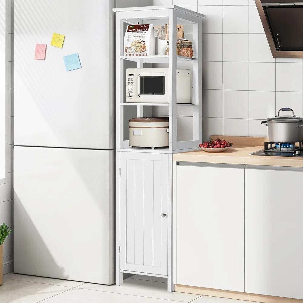 Single Door 3 Shelf Floor Cabinet - White