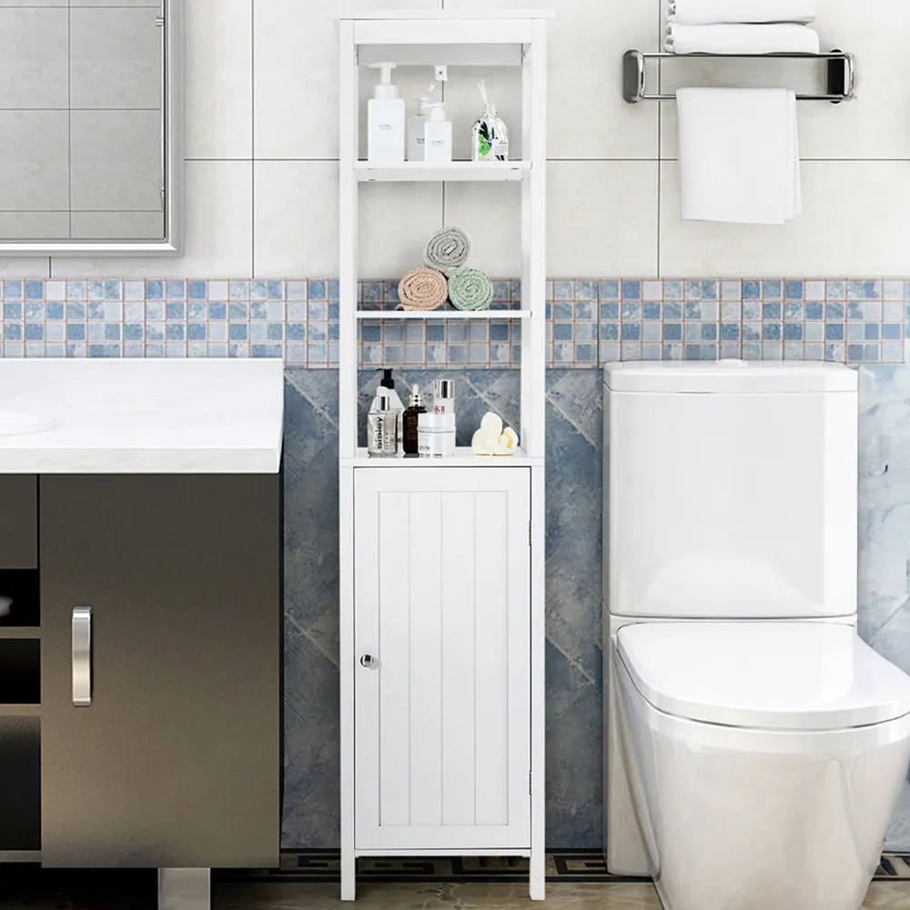 Single Door 3 Shelf Floor Cabinet - White image