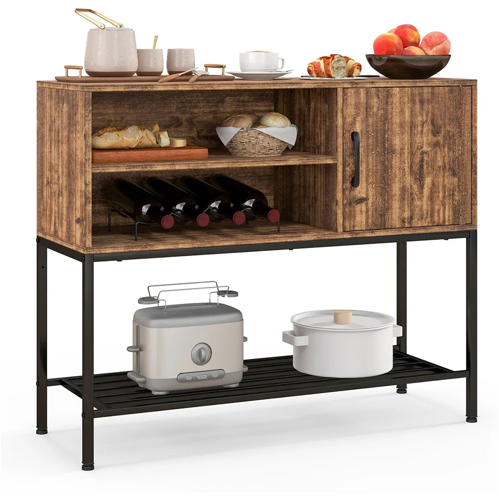 Single Door 3 Shelf Sideboard with Wine Rack - Brown