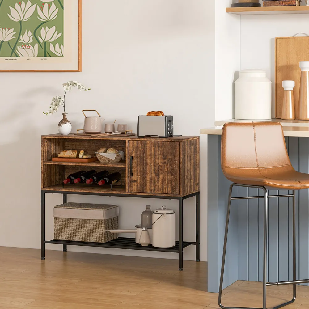 Single Door 3 Shelf Sideboard with Wine Rack - Brown