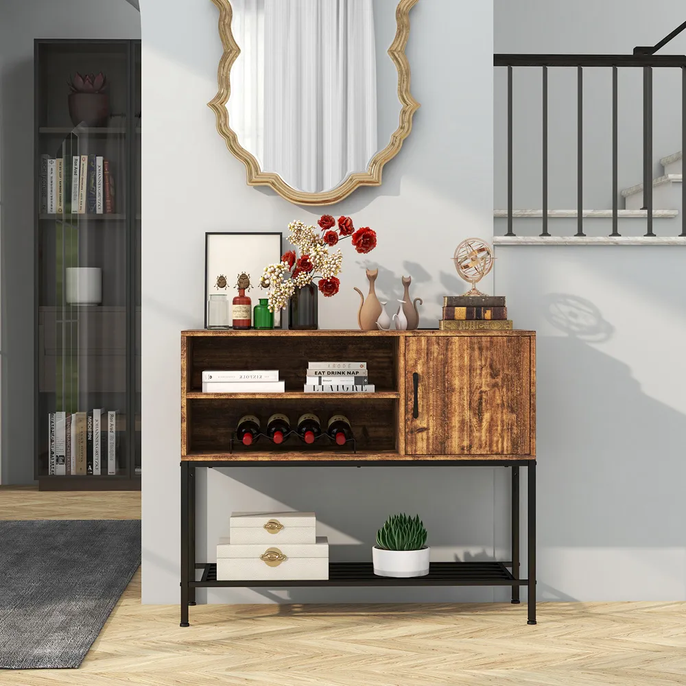 Single Door 3 Shelf Sideboard with Wine Rack - Brown