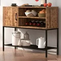 Single Door 3 Shelf Sideboard with Wine Rack - Brown
