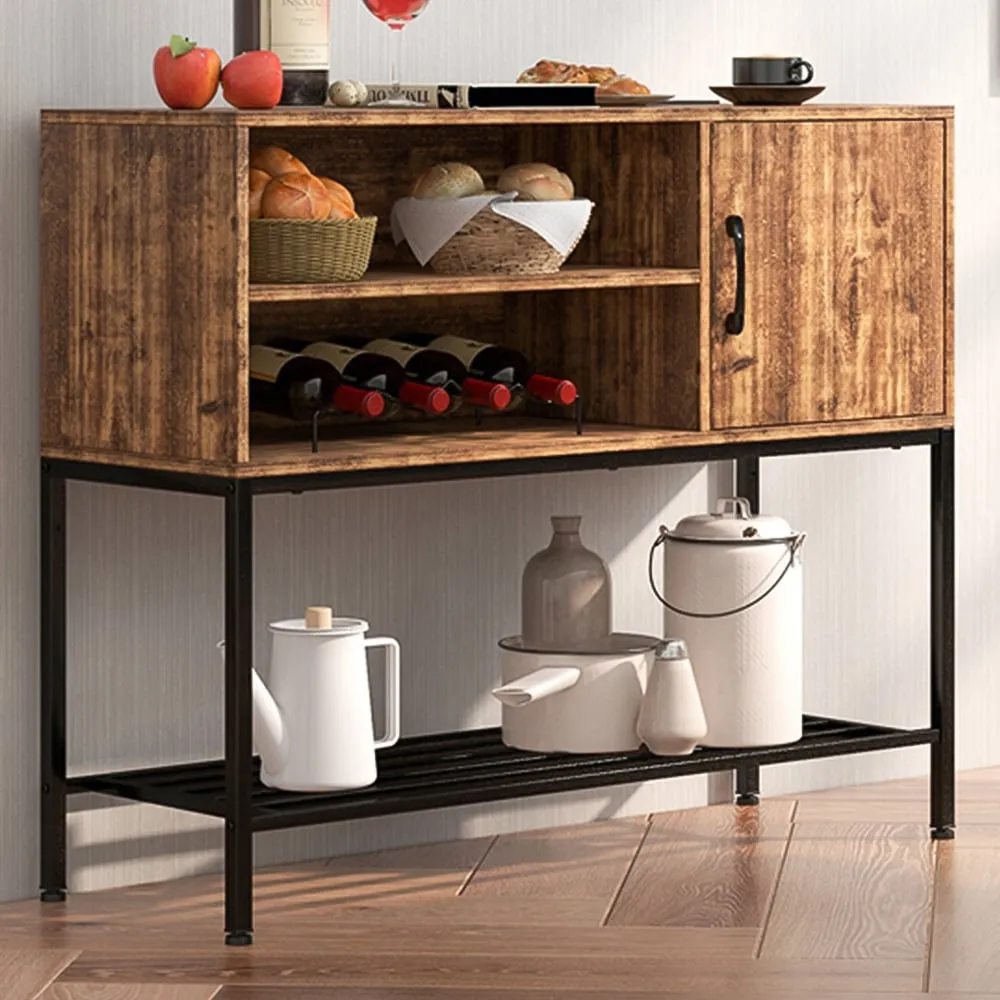 Single Door 3 Shelf Sideboard with Wine Rack - Brown image