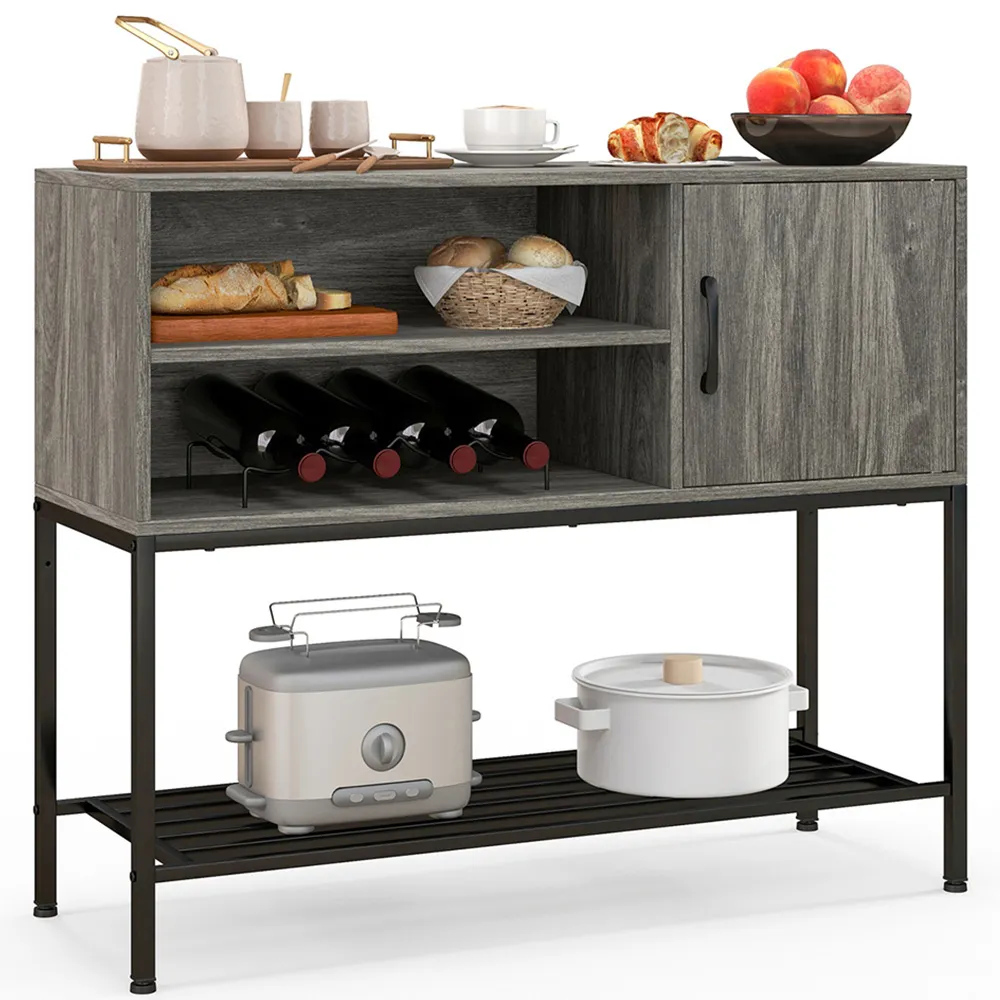 Single Door 3 Shelf Sideboard with Wine Rack - Grey