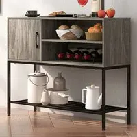 Single Door 3 Shelf Sideboard with Wine Rack - Grey