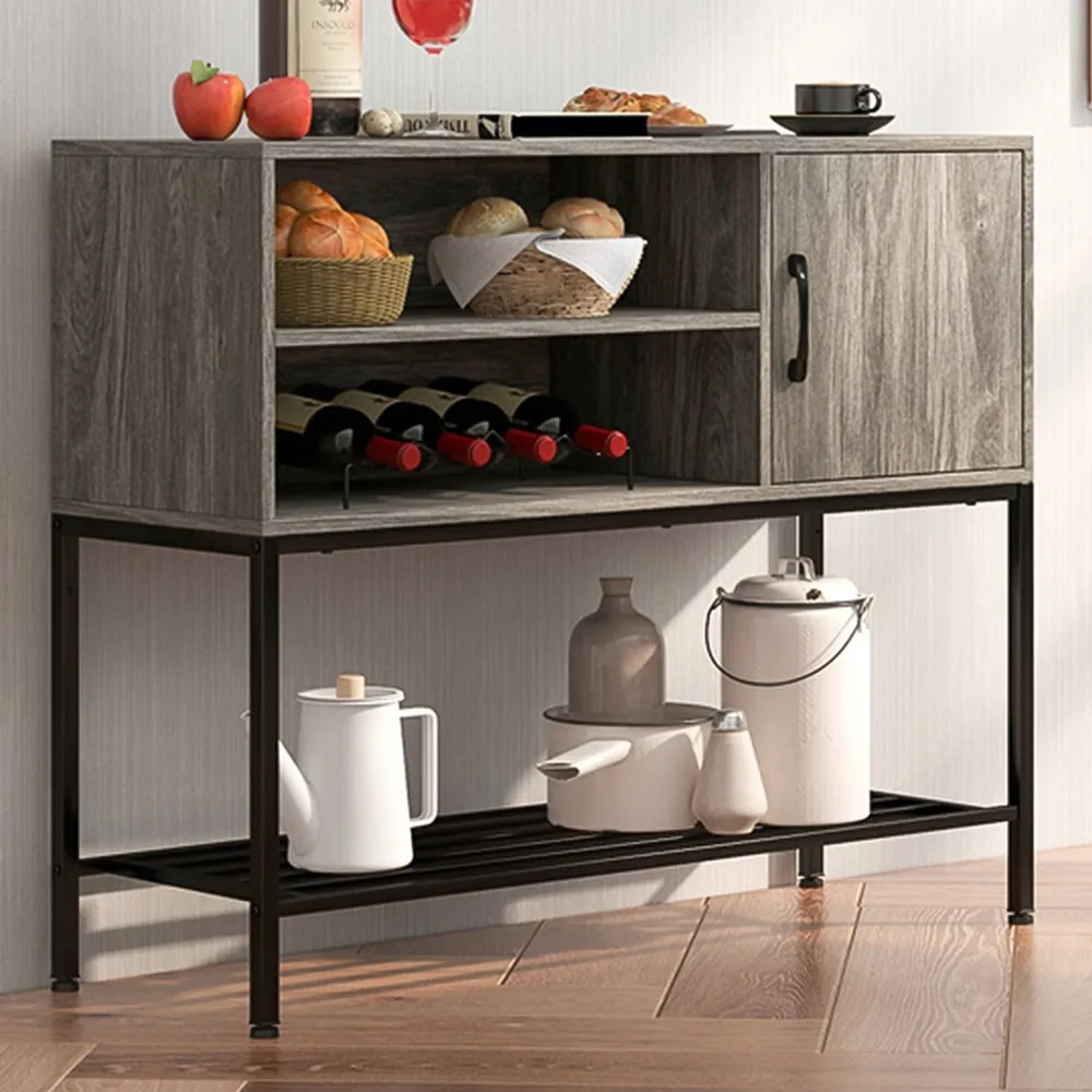 Single Door 3 Shelf Sideboard with Wine Rack - Grey