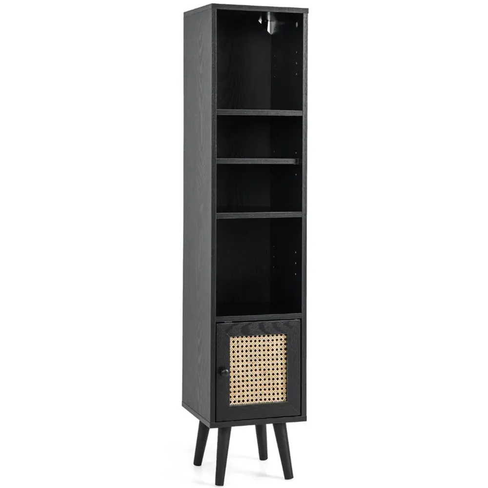 Single Door 4 Shelf Slim Storage Cabinet - Black, Wood