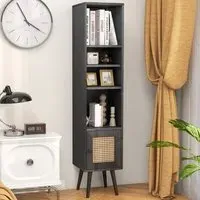 Single Door 4 Shelf Slim Storage Cabinet - Black, Wood