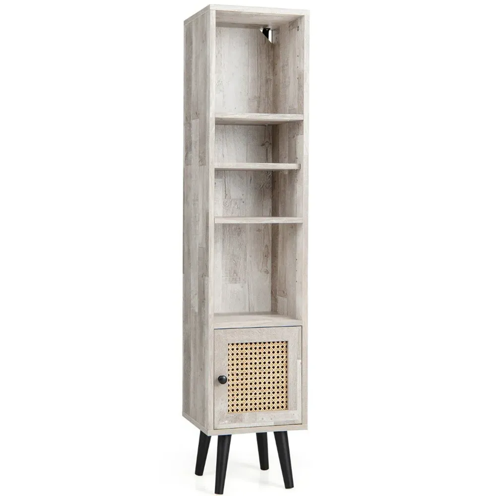 Single Door 4 Shelf Slim Storage Cabinet - Grey, Wood