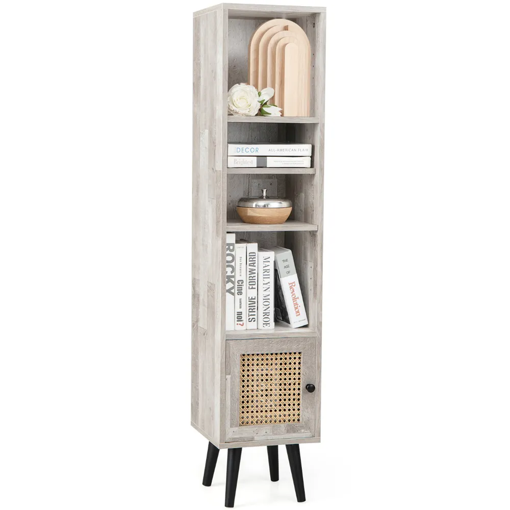 Single Door 4 Shelf Slim Storage Cabinet - Grey, Wood