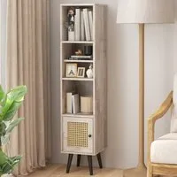 Single Door 4 Shelf Slim Storage Cabinet - Grey, Wood