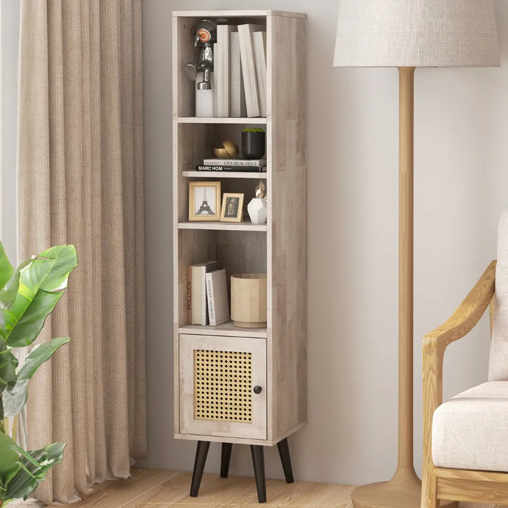 Single Door 4 Shelf Slim Storage Cabinet - Grey, Wood