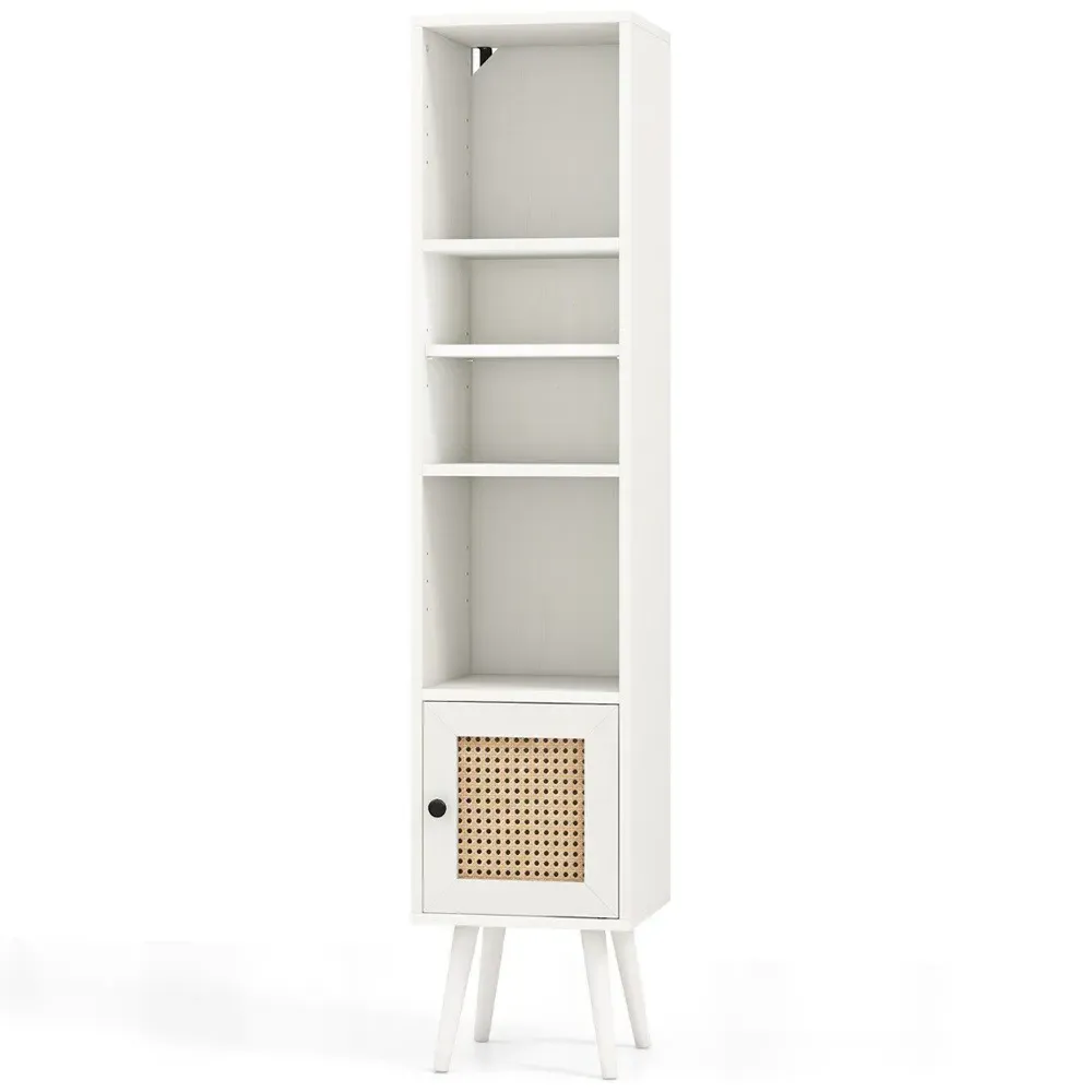 Single Door 4 Shelf Slim Storage Cabinet - White, Wood
