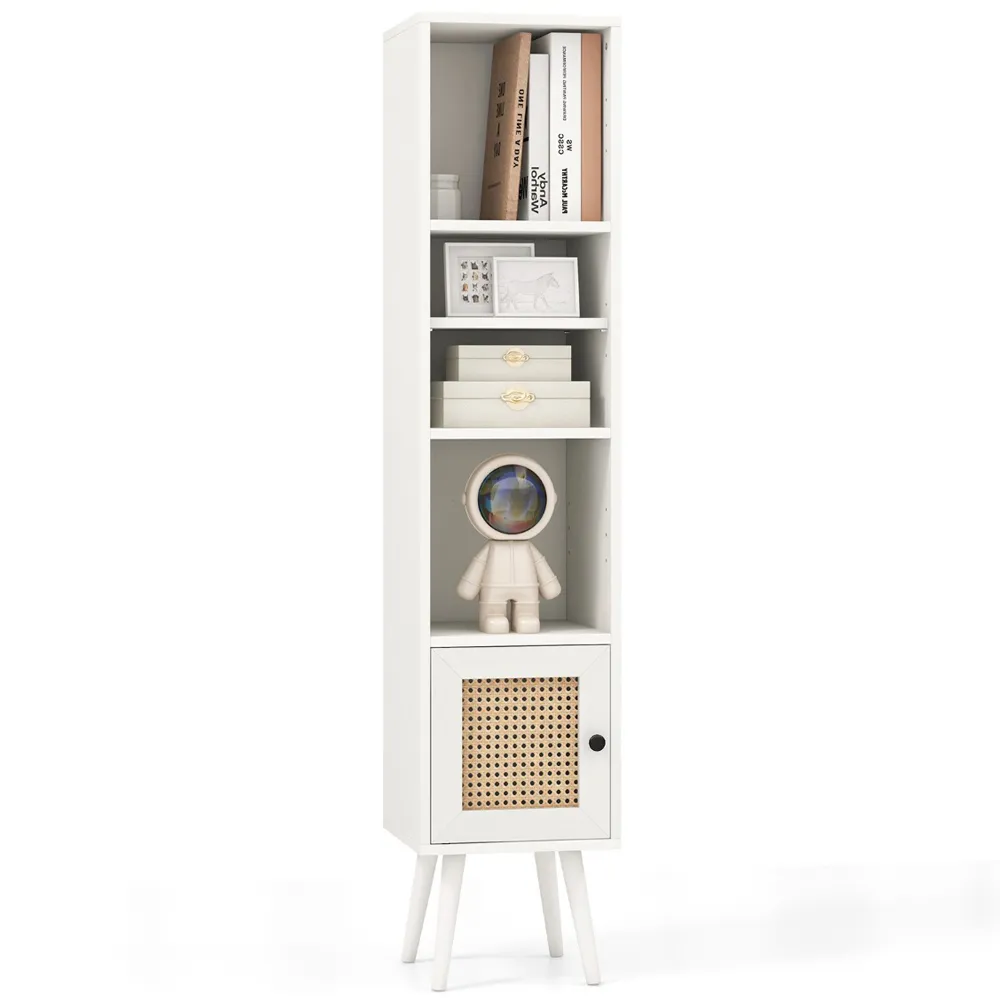 Single Door 4 Shelf Slim Storage Cabinet - White, Wood