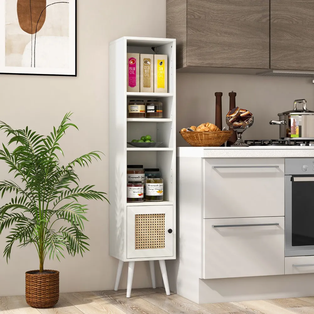 Single Door 4 Shelf Slim Storage Cabinet - White, Wood
