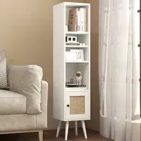 Single Door 4 Shelf Slim Storage Cabinet - White, Wood