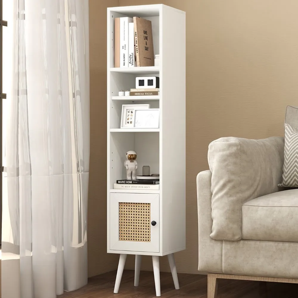 Single Door 4 Shelf Slim Storage Cabinet - White, Wood