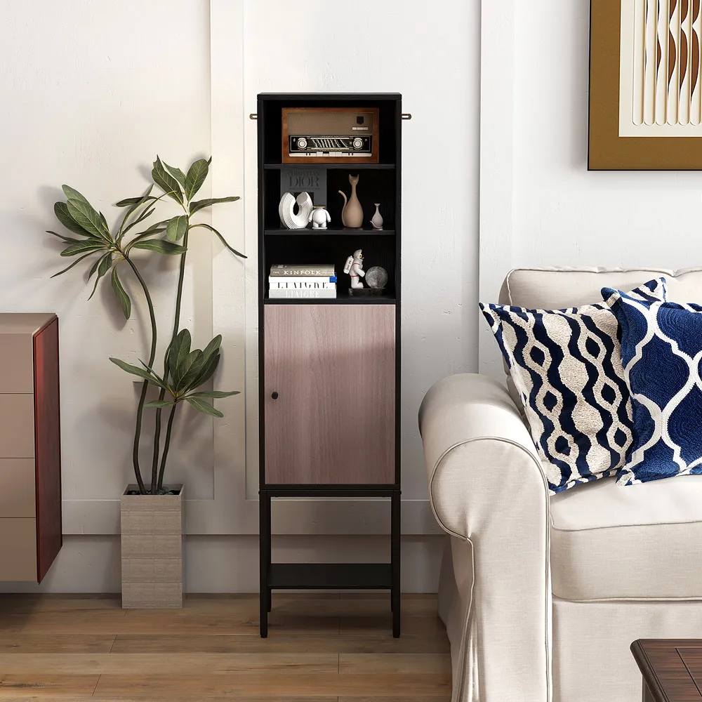 Single Door 4 Shelf Tall Storage Cabinet - Black