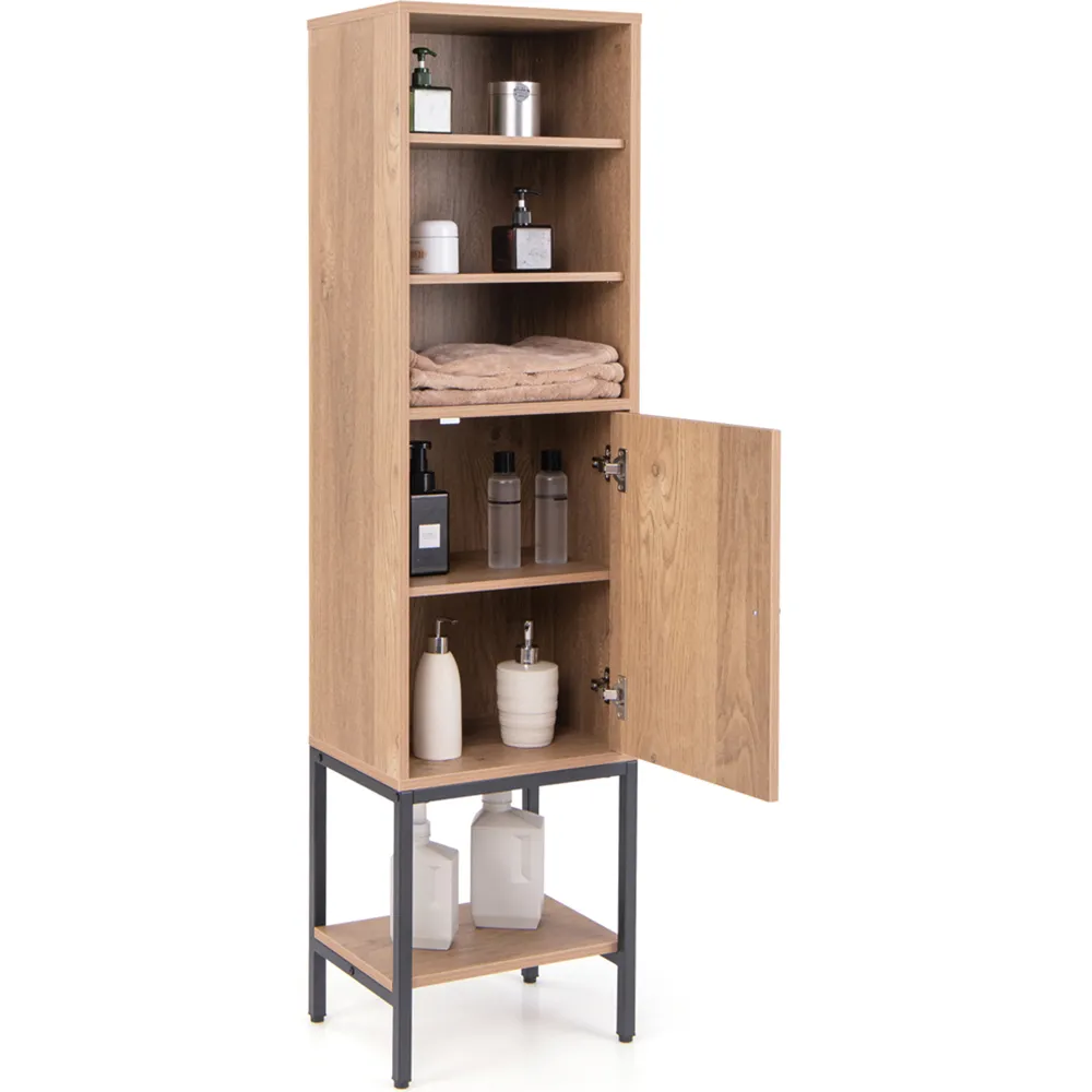 Single Door 4 Shelf Tall Storage Cabinet - Cream