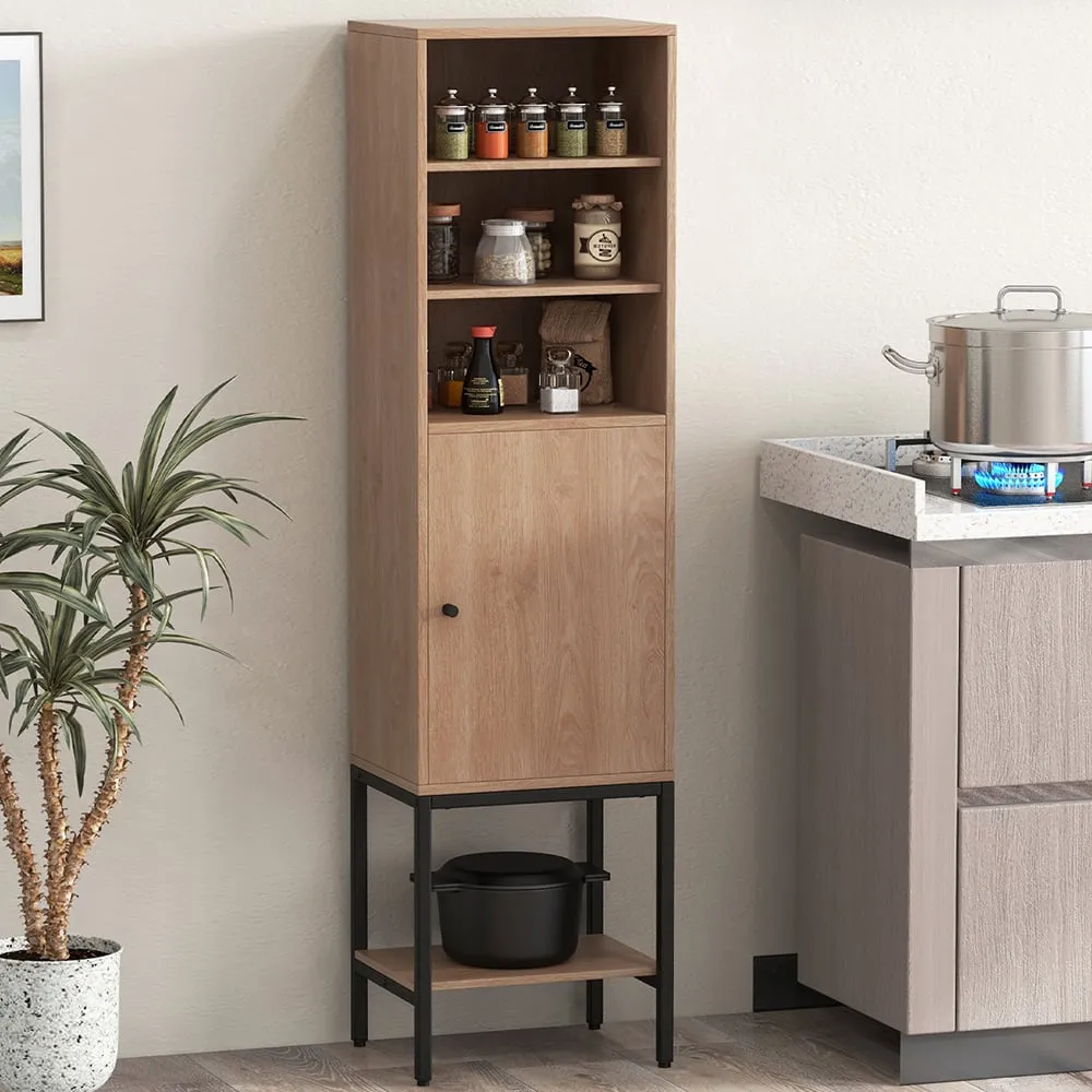 Single Door 4 Shelf Tall Storage Cabinet - Cream image