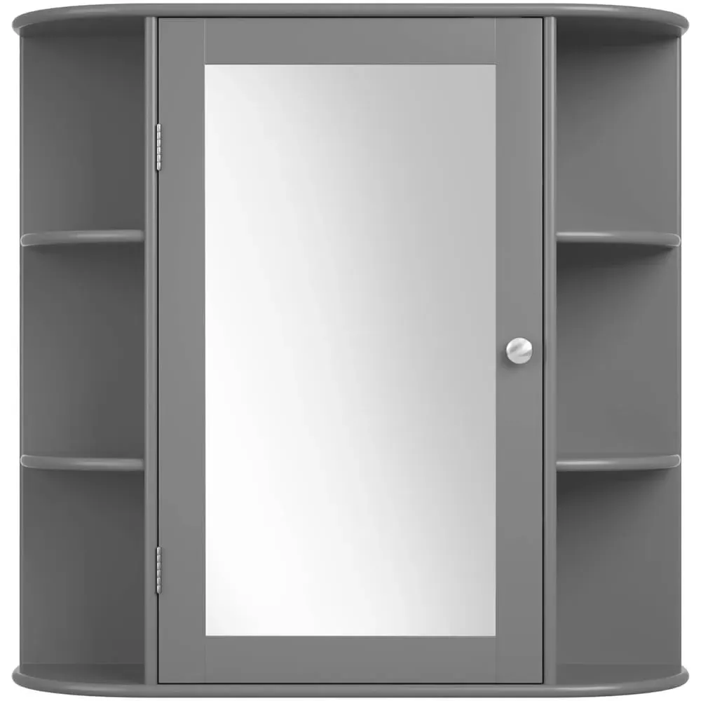 Single Door 6 Shelf Mirrored Bathroom Cabinet - Grey