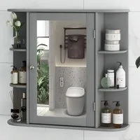 Single Door 6 Shelf Mirrored Bathroom Cabinet - Grey
