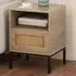 Single Door Boho Nightstand with Storage - Cream, Rattan
