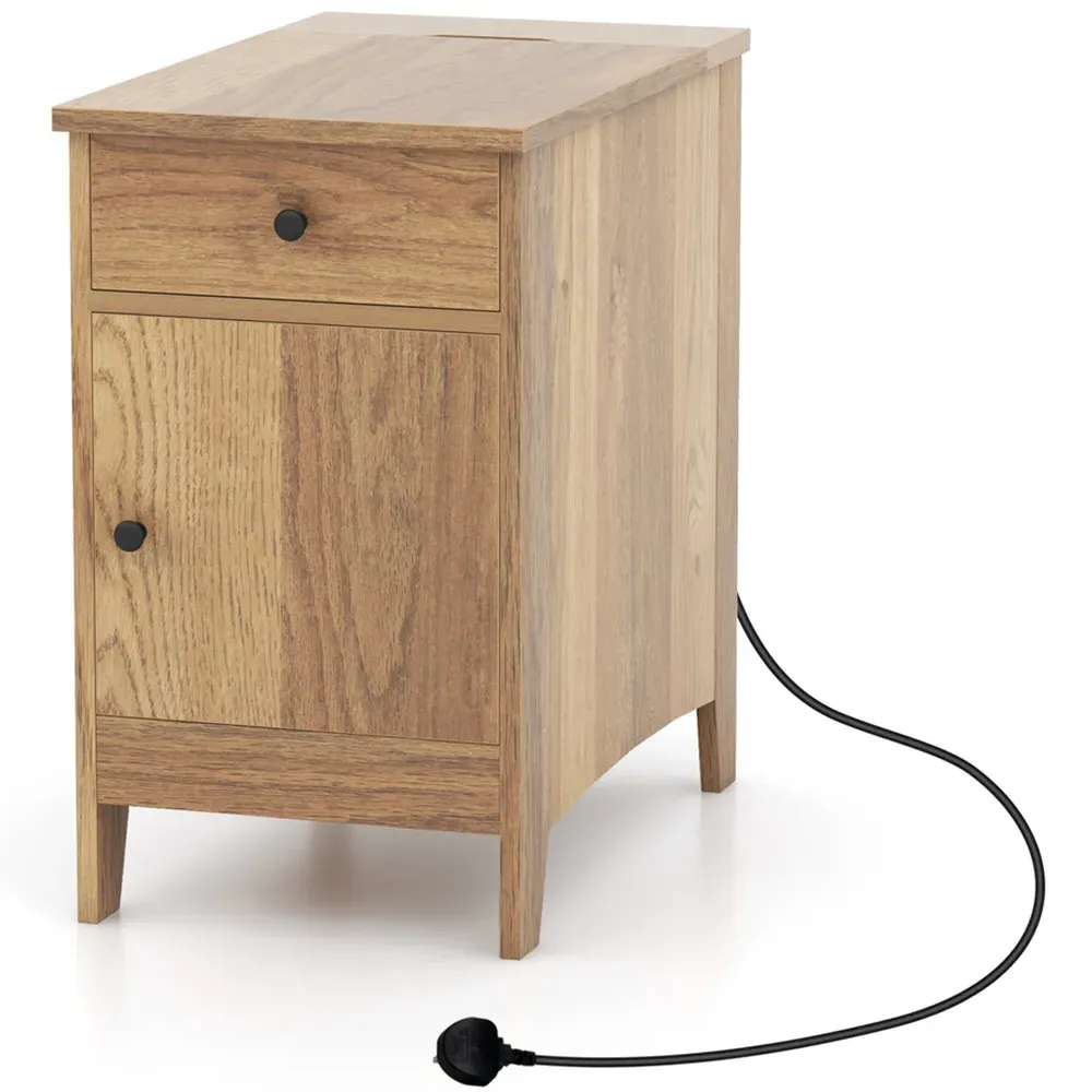 Single Door End Table with Charging Station - Natural