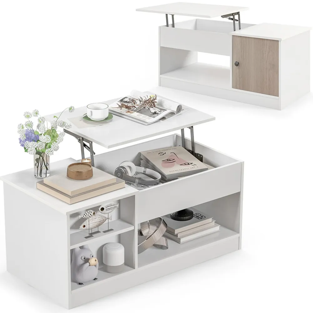 Single Door Lift Up Coffee Table - White