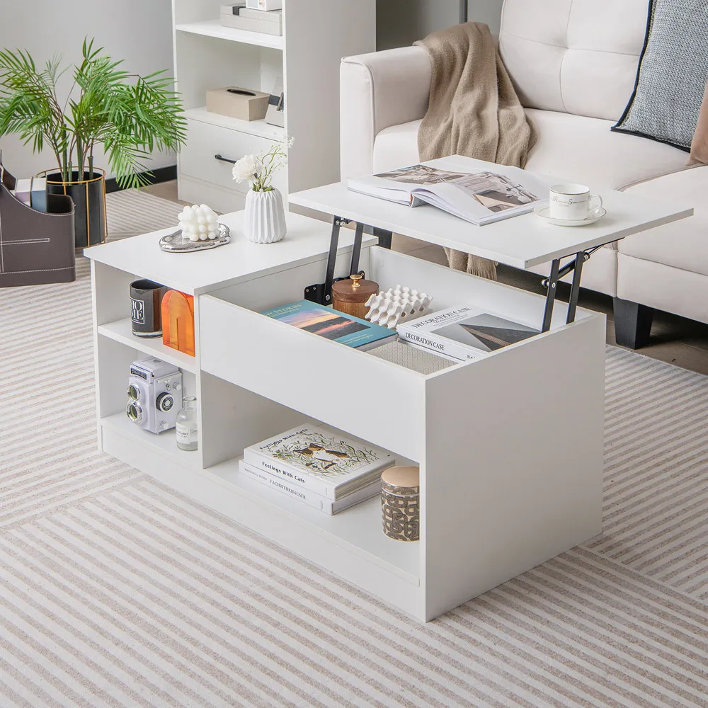 Single Door Lift Up Coffee Table - White
