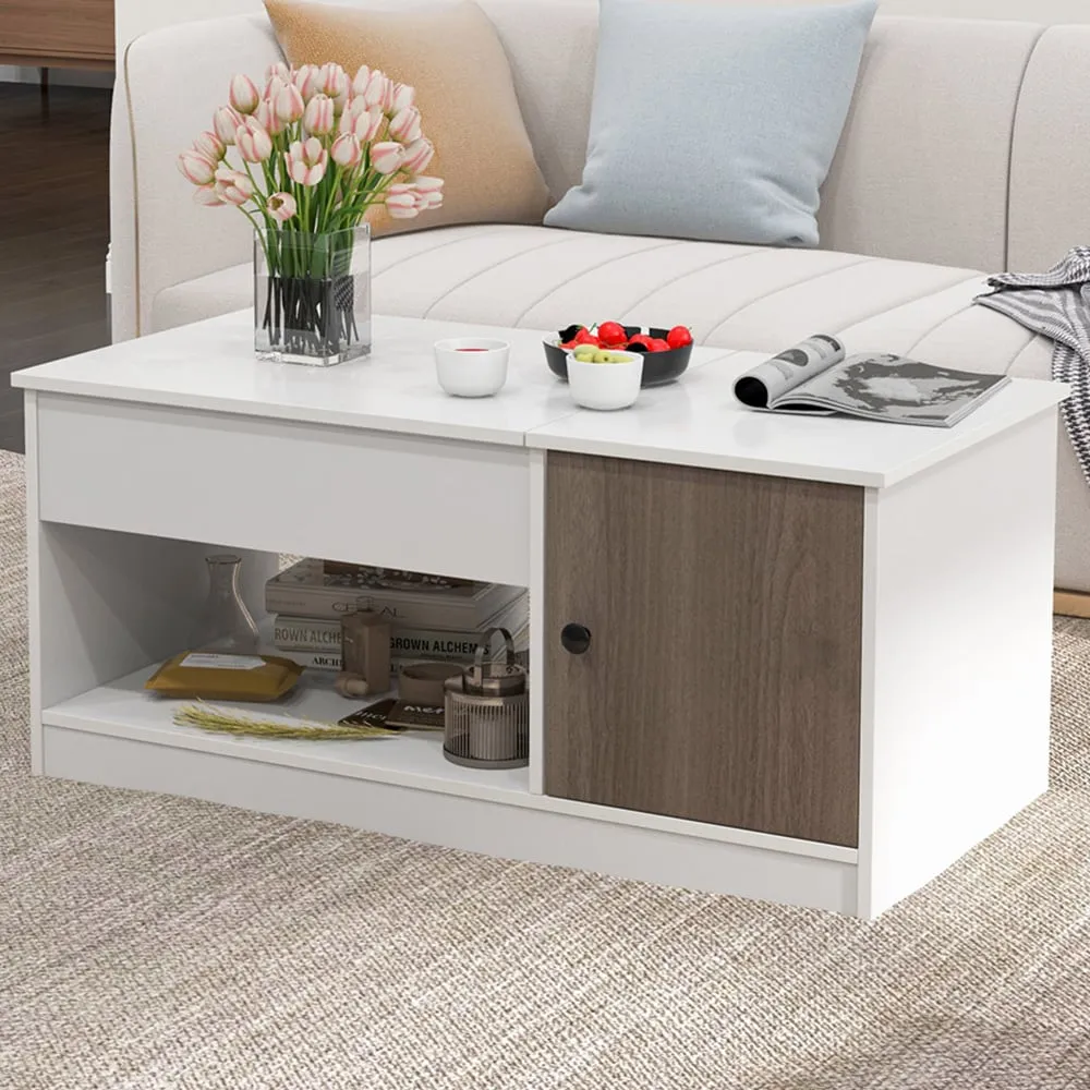 Single Door Lift Up Coffee Table - White