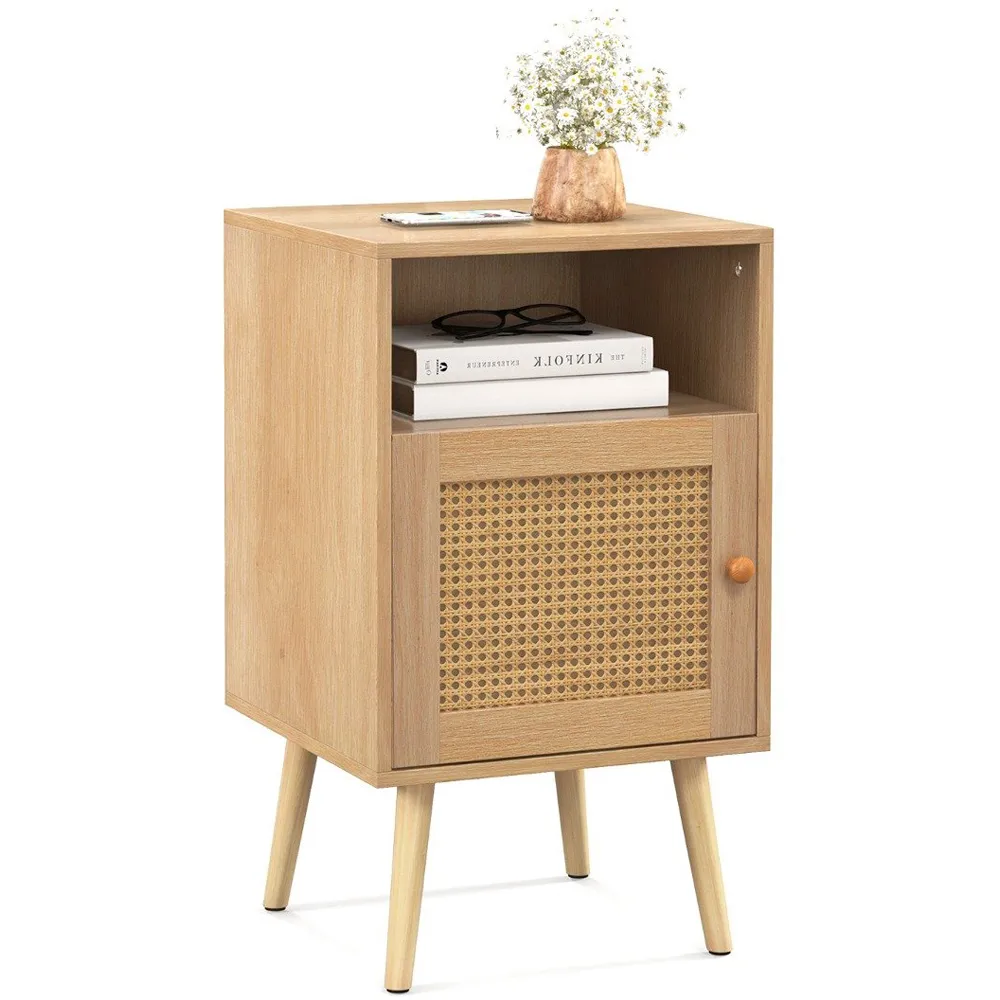 Single Door Nightstand - Cream, Rattan