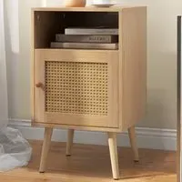 Single Door Nightstand - Cream, Rattan