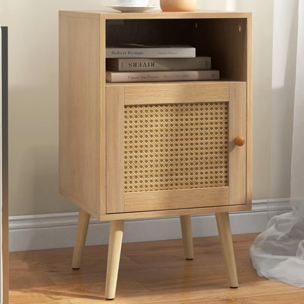Single Door Nightstand - Cream, Rattan image