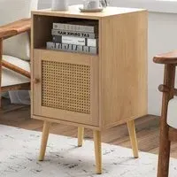 Single Door Nightstand Set of 2 - Cream, Rattan
