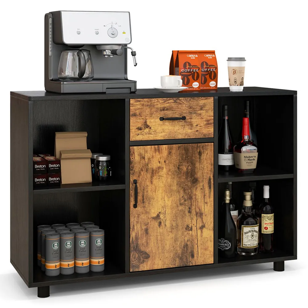 Single Door Single Drawer 4 Shelf Buffet Sideboard - Brown