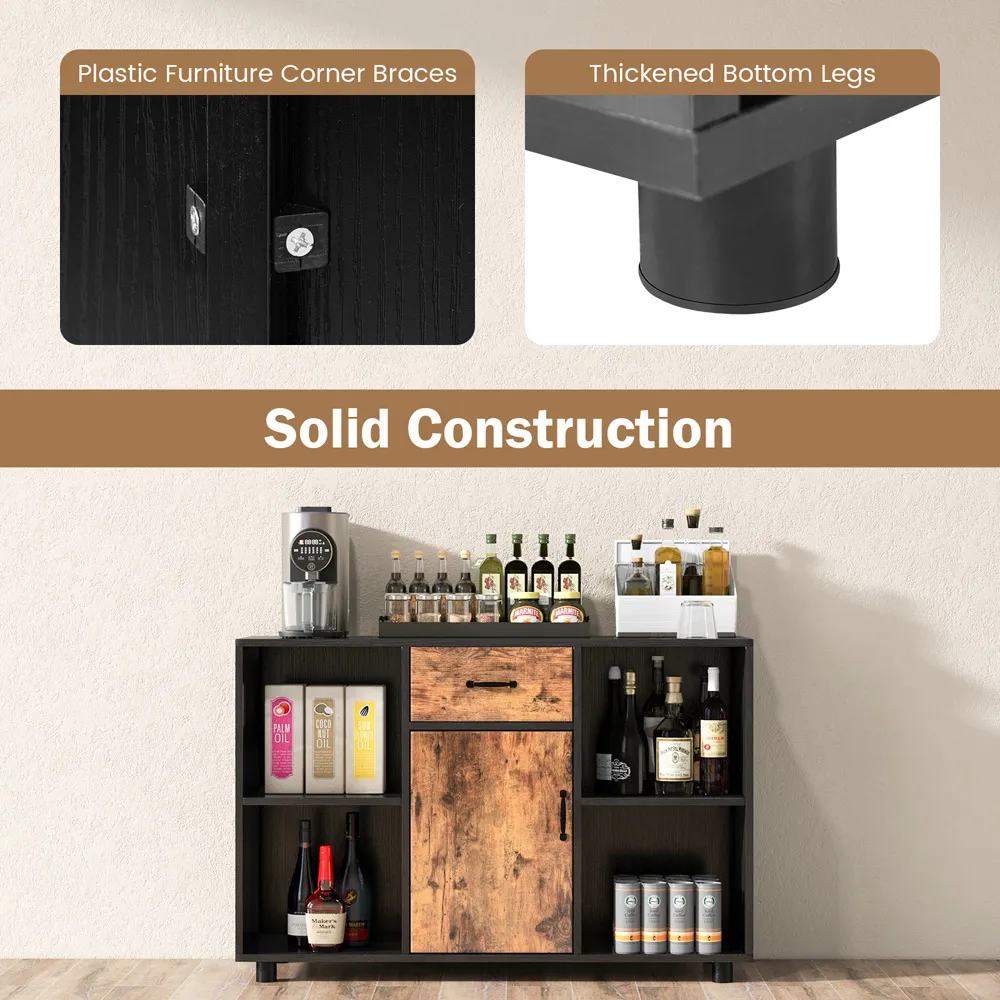 Single Door Single Drawer 4 Shelf Buffet Sideboard - Brown