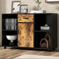 Single Door Single Drawer 4 Shelf Buffet Sideboard - Brown